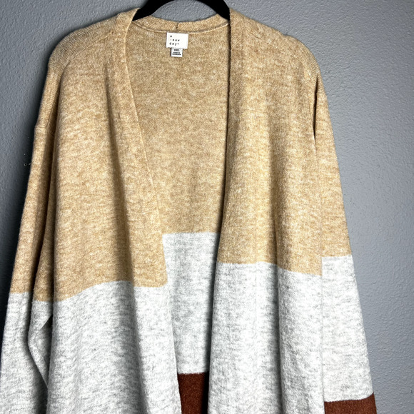 A New Day 2X Beige Brown Rust Colorblock Ribbed Knit Open Front Cardigan Sweater - Picture 2 of 10